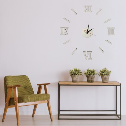 Zegar Ścienny naklejany srebrny cyfry rzymskie