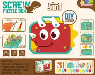 Klocki konstrukcyjne w walizce + wkętarka dino