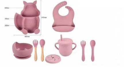 Naczynia silikonowe dla dzieci wiewiórka ciemny róż