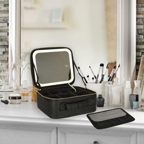 Kosmetyczka organizer na kosmetyki biżuterię kuferek z lusterkiem czarny