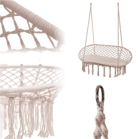 Huśtawka bocianie gniazdo fotel brazylijski 2 osobowy z frędzlami beżowy 240kg