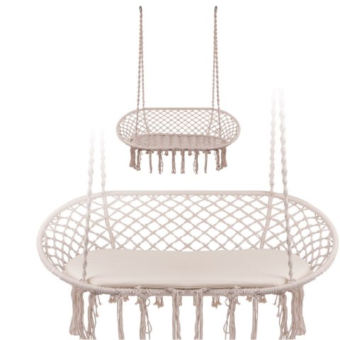 Huśtawka bocianie gniazdo fotel brazylijski 2 osobowy z frędzlami beżowy 240kg