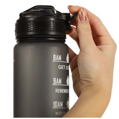 Butelka na wodę bidon ze słomką uchwytem miarką motywacyjną na siłownię 1l czarna