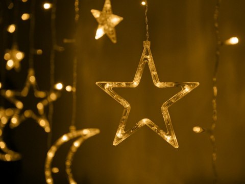 Lampki LED kurtyna księżyc gwiazdki 2,5m 138LED ciepły biały