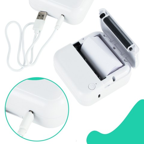Drukarka mini termiczna do zdjęć etykiet + kabel USB kwadratowa niebieska