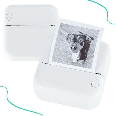 Drukarka mini termiczna do zdjęć etykiet + kabel USB kwadratowa niebieska