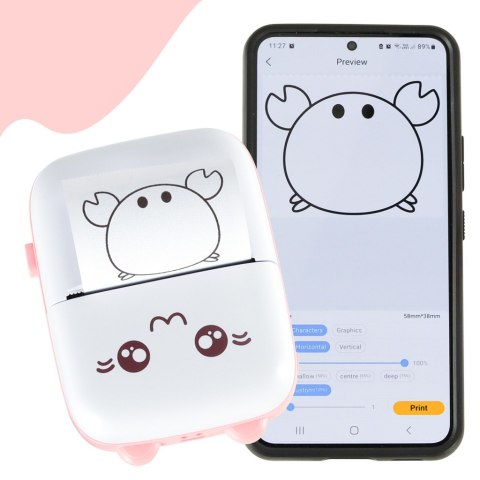 Drukotek drukarka mini termiczna do zdjęć etykiet + kabel USB kot różowy