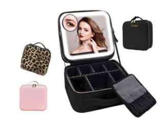 Kosmetyczka organizer na kosmetyki biżuterię kuferek z lusterkiem czarny