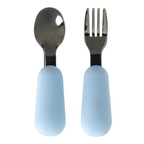 Naczynia silikonowe dla dzieci miś niebieskie 4el talerz śliniak sztućce