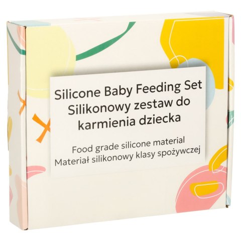 Naczynia silikonowe dla dzieci miś niebieskie 4el talerz śliniak sztućce