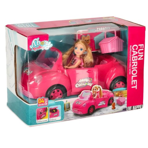Samochód dla lalek kabriolet różowy 4 el.