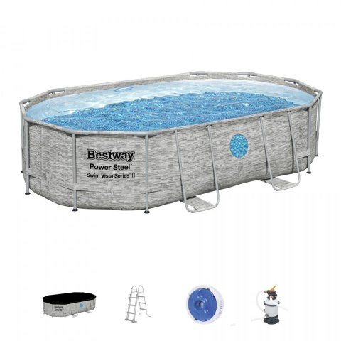 Basen stelażowy Power Steel Swim Vista z oknem 488x305x107 BESTWAY 6w1