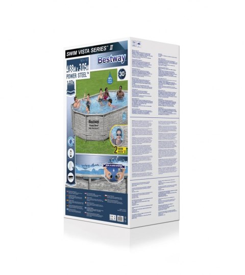 Basen stelażowy Power Steel Swim Vista z oknem 488x305x107 BESTWAY 6w1