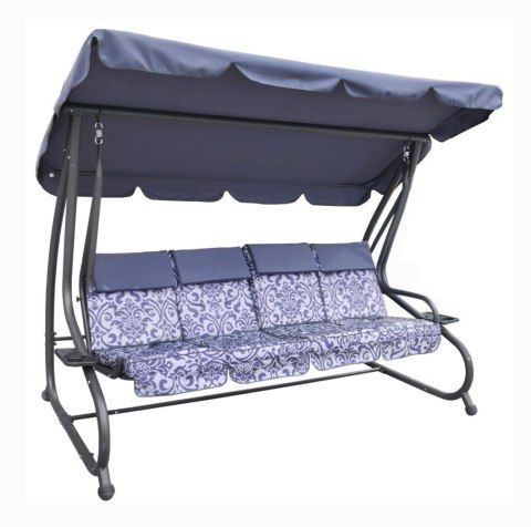 Duża Huśtawka ogrodowa 4-osobowa Szary + Tekstylina + Daszek + Regulowane siedzisko + 4 Poduszki
