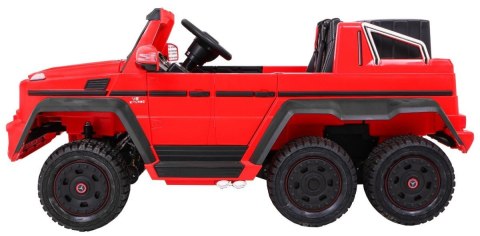 Auto Mercedes G63 6x6 MP4 dla dzieci Czerwony + 2 Pedały gazu + Regulacja siedzenia + MP4 + LED + Bagażnik + Kufer dla rodzica