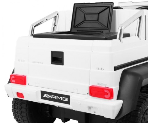Auto Mercedes G63 6x6 dla dzieci Biały + 2 Pedały gazu + Regulacja siedzenia + Audio LED + Bagażnik + Kufer dla rodzica