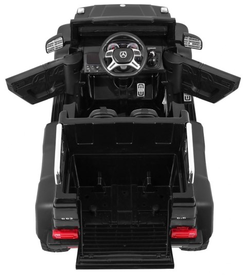 Auto Mercedes G63 6x6 dla dzieci Czarny + 2 Pedały gazu + Regulacja siedzenia + Audio LED + Bagażnik + Kufer dla rodzica