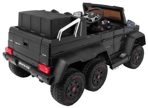 Auto Mercedes G63 6x6 dla dzieci Czarny + 2 Pedały gazu + Regulacja siedzenia + Audio LED + Bagażnik + Kufer dla rodzica