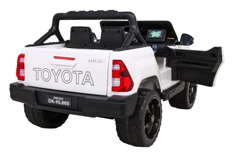 Toyota Hilux na akumulator dla dzieci Biały + Napęd 4x4 + Pilot + 2 bagażniki + Radio MP3 + LED