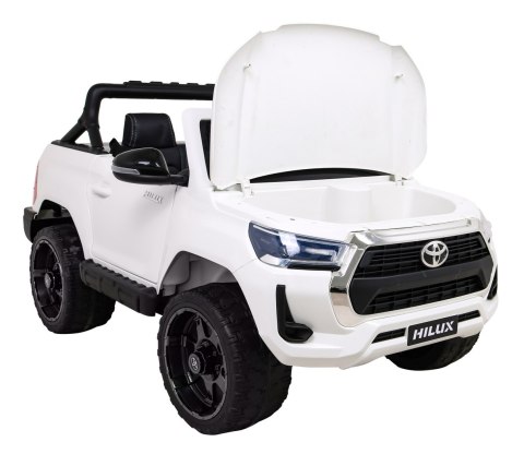Toyota Hilux na akumulator dla dzieci Biały + Napęd 4x4 + Pilot + 2 bagażniki + Radio MP3 + LED