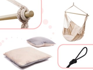 Fotel wiszący krzesło brazylijskie huśtawka z poduszkami BOHO ecru