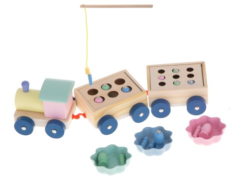 Sorter drewniany pociąg ciuchcia rybki montessori