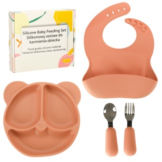 Naczynia silikonowe dla dzieci niemowląt zestaw stołowy 4 elementów miś pomarańczowy