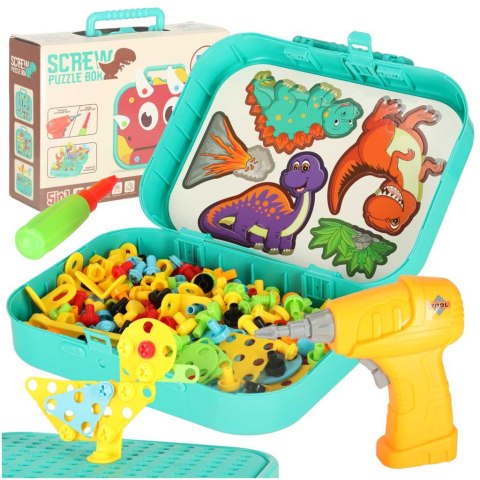 Klocki konstrukcyjne w walizce + wkętarka dino