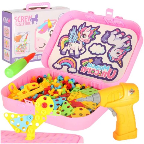 Klocki konstrukcyjne w walizce + wkętarka jednoroż