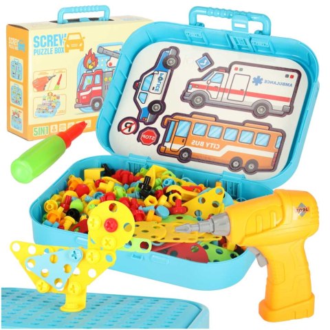 Klocki konstrukcyjne w walizce + wkętarka straż po