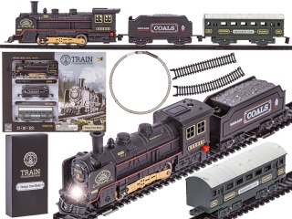 Elektryczna Kolejka Lokomotywa - Parowóz + 2 Wagony, Węglarka + Pasażerski