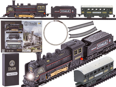 Elektryczna Kolejka Lokomotywa - Parowóz + 2 Wagony, Węglarka + Pasażerski