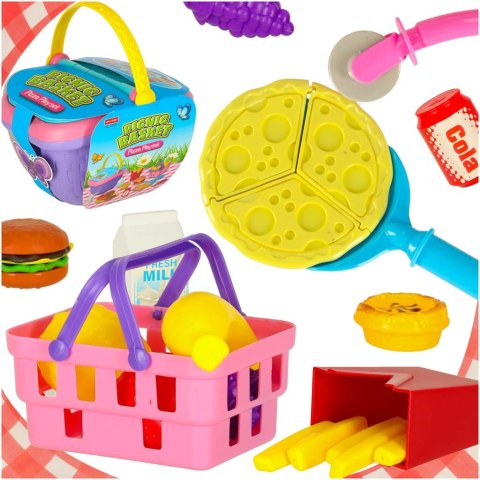 Kosz piknikowy koszyk owoce soki napoje jedzenie prowiant przekąski na piknik