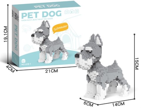 Klocki Piesek do Złożenia Sznaucer - zestaw konstrukcyjny 3D 800el.