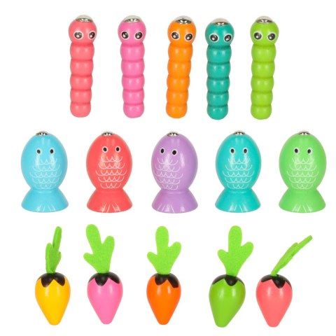 Gra drewniana magnetyczna zręcznościowa łowienie rybek warzyw złap robaczka