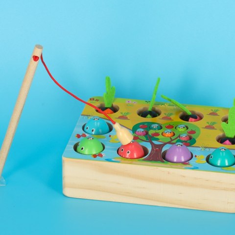 Gra drewniana magnetyczna zręcznościowa łowienie rybek warzyw złap robaczka