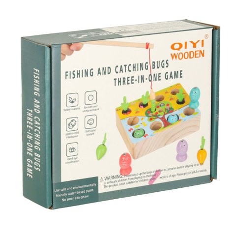 Gra drewniana magnetyczna zręcznościowa łowienie rybek warzyw złap robaczka