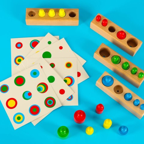 Odważniki cylindry drewniane montessori kolorowe
