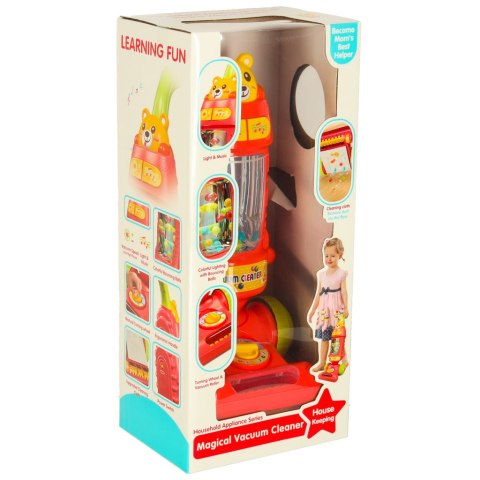 Odkurzacz dla dzieci pionowy interaktywny z dźwiękiem malinowy 46cm