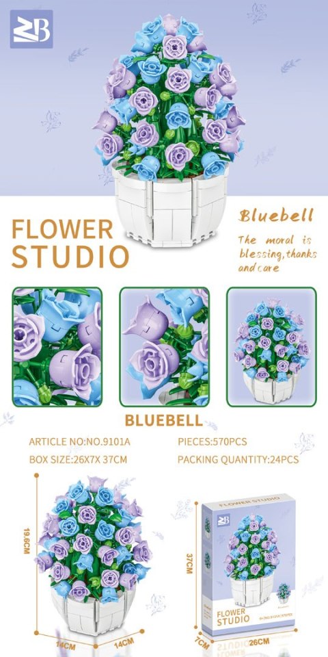 Zestaw Klocków Kwiaty w doniczce Fioletowe 570el.