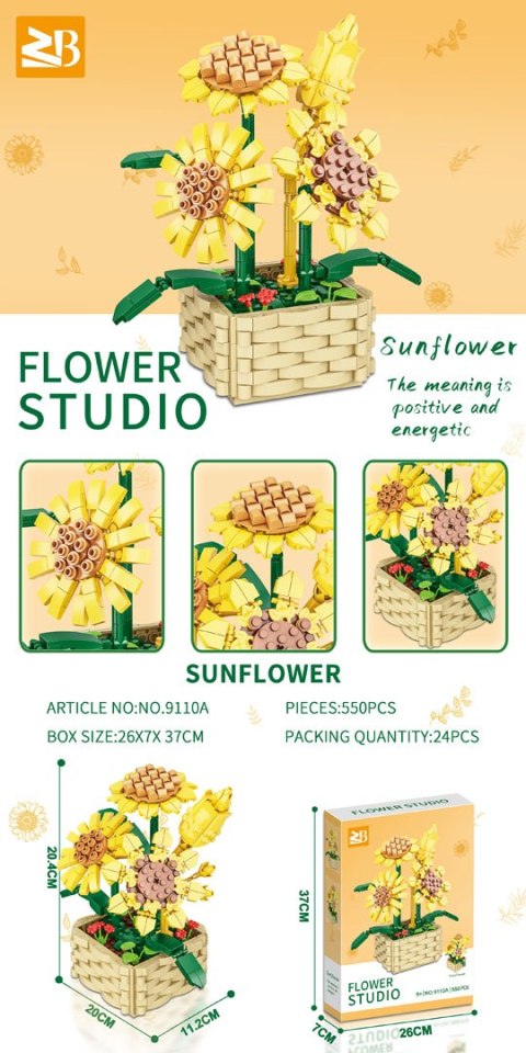 Kwiaty Słoneczniki z Klocków – Zestaw Konstrukcyjny 550 elementów