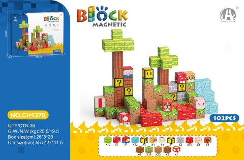 Klocki magnetyczne pikselowe zestaw klocków 102el.