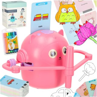 Robot edukacyjny interaktywny nauka rysowania pisania zestaw fiszki mazaki różowy