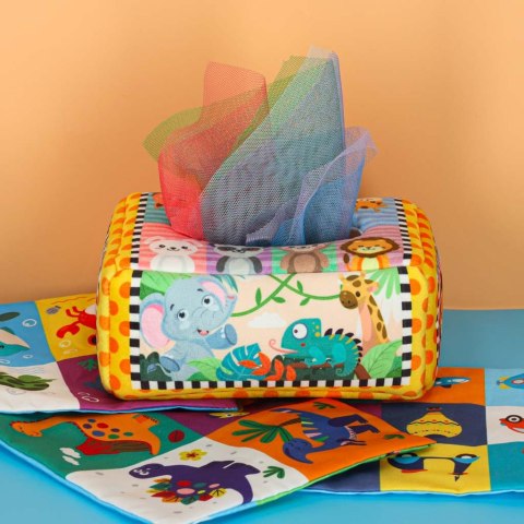 Sorter pudełko z chusteczkami sensoryczne montessori pluszowe cyfry litery