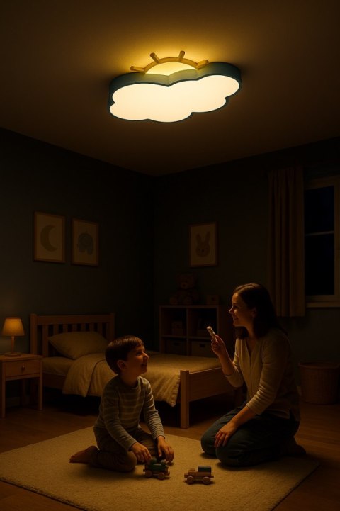 Lampa LED sufitowa plafon do pokoju dziecięcego ściemniana LUMELA + pilot chmurka niebieska