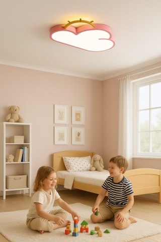 Lampa LED sufitowa plafon do pokoju dziecięcego ściemniana LUMELA + pilot chmurka różowa