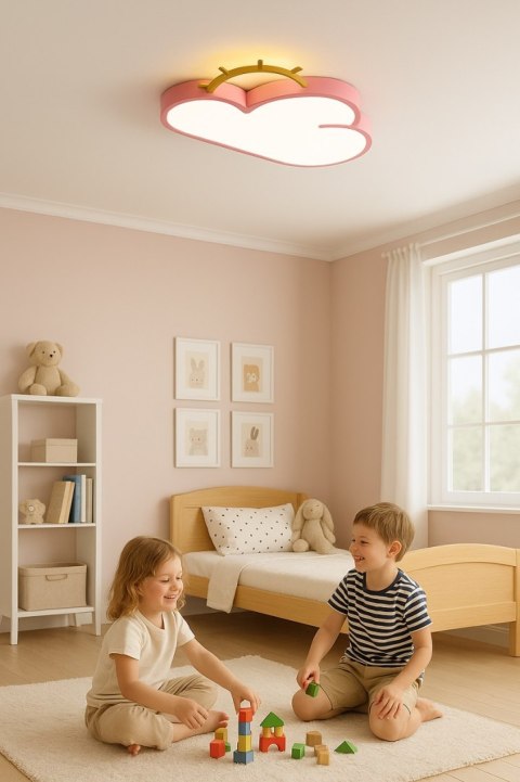 Lampa LED sufitowa plafon do pokoju dziecięcego ściemniana LUMELA + pilot chmurka różowa