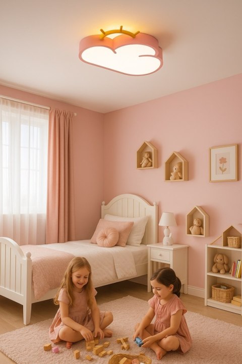 Lampa LED sufitowa plafon do pokoju dziecięcego ściemniana LUMELA + pilot chmurka różowa