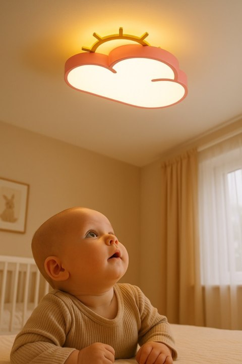 Lampa LED sufitowa plafon do pokoju dziecięcego ściemniana LUMELA + pilot chmurka różowa