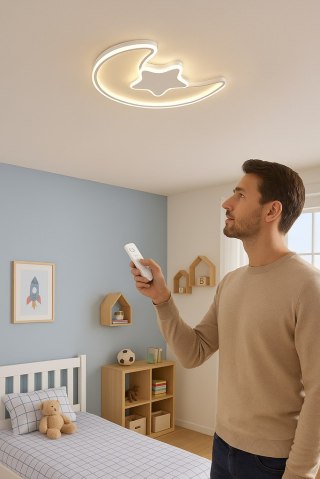 Lampa LED sufitowa plafon do pokoju dziecięcego ściemniana LUMELA + pilot księżyc biała